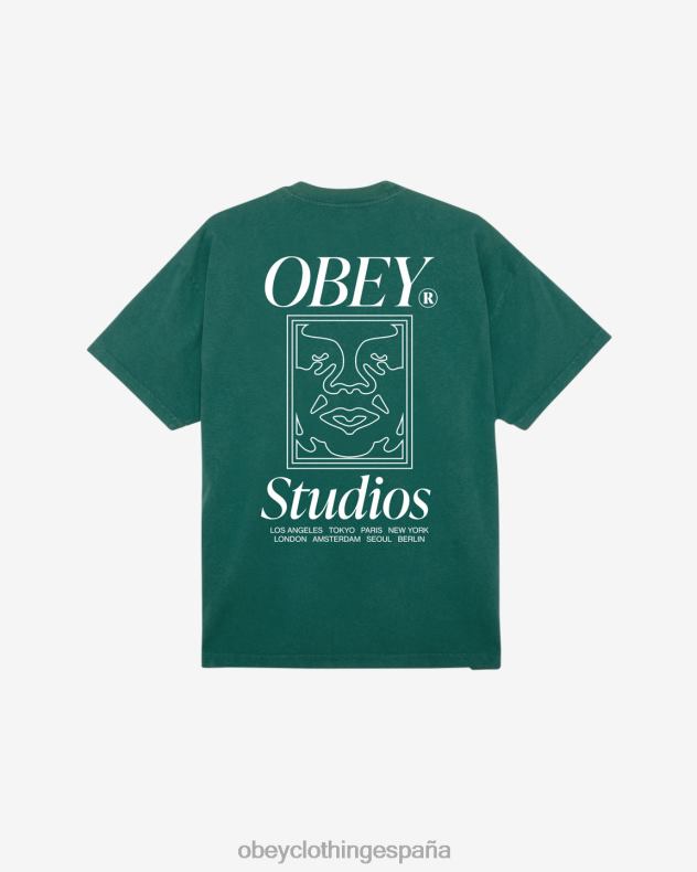 ropa OBEY camiseta de peso pesado con icono de estudios verde aventura hombres 0RV2P373