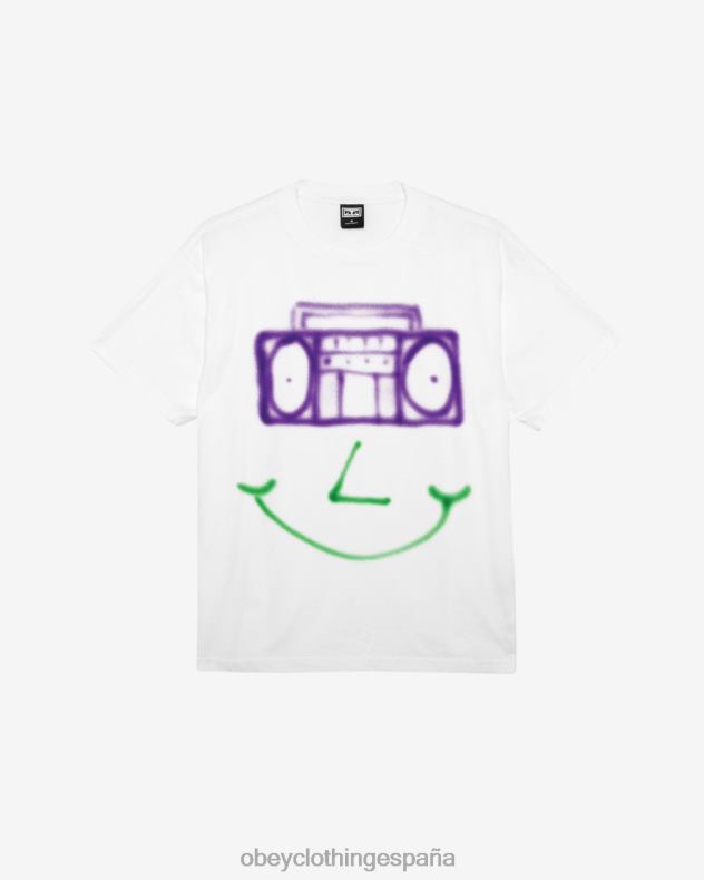 ropa OBEY camiseta pesada boombox feliz blanco hombres 0RV2P398