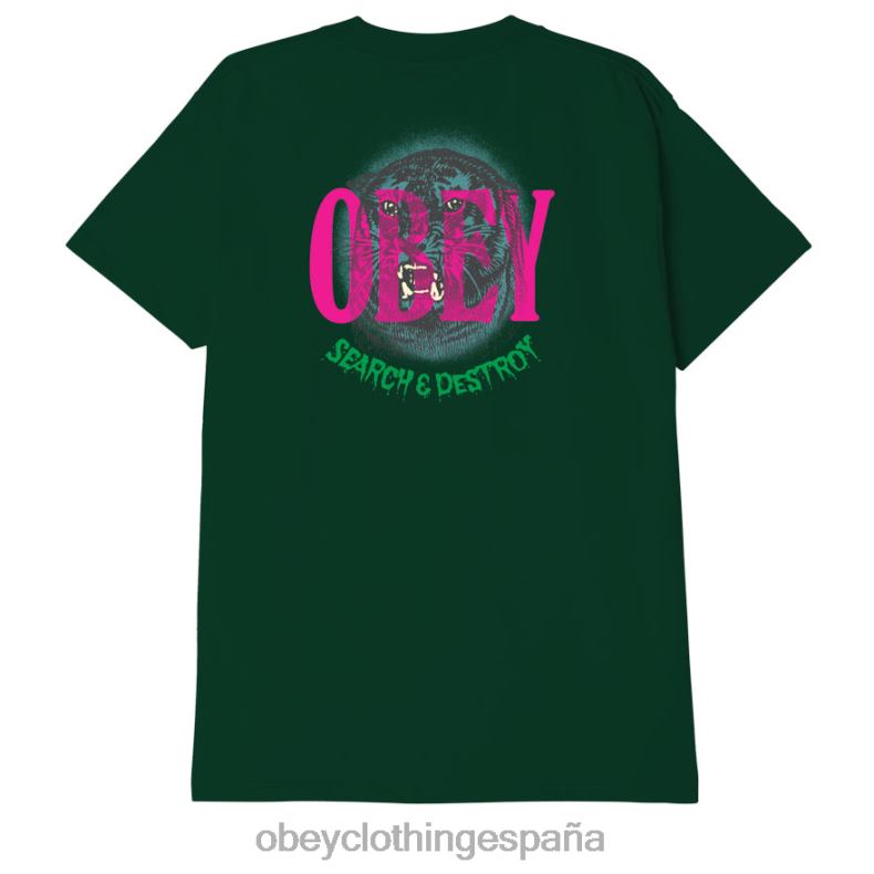 ropa OBEY camiseta clásica buscar y destruir tigre bosque verde hombres 0RV2P886