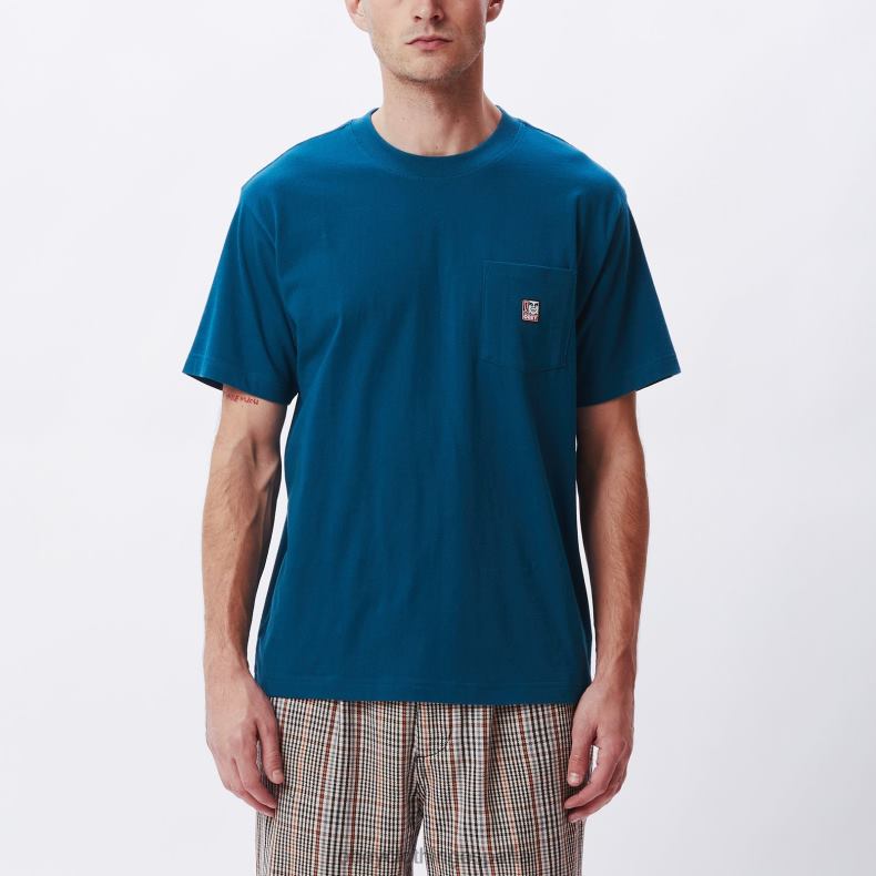 ropa OBEY camiseta con bolsillo de puntos océano profundo hombres 0RV2P803
