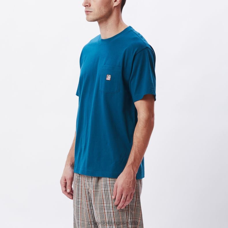ropa OBEY camiseta con bolsillo de puntos océano profundo hombres 0RV2P803