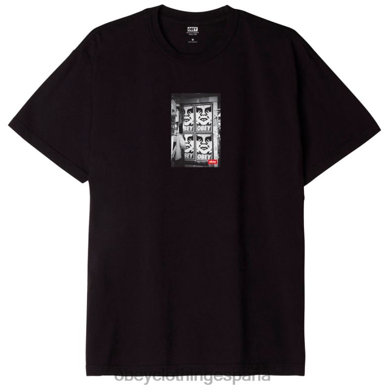 ropa OBEY camiseta orgánica con foto icono negro descolorido hombres 0RV2P841