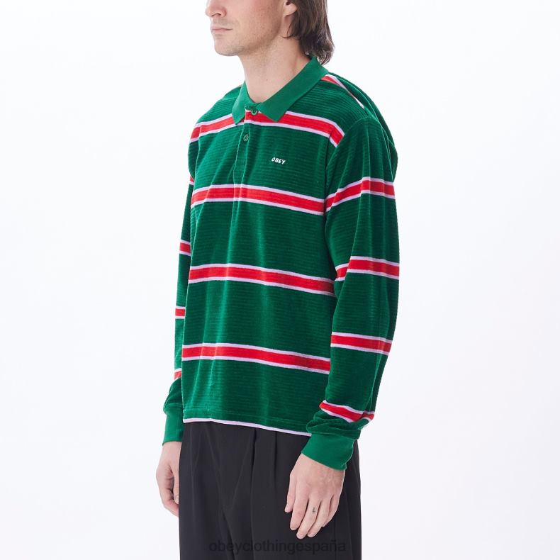 ropa OBEY polo holstien velour ls aventurina verde multi hombres 0RV2P781