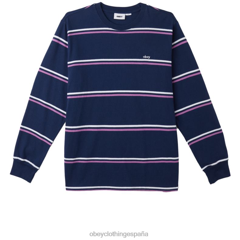 ropa OBEY punto warren stripe ls academia azul marino multi hombres 0RV2P788