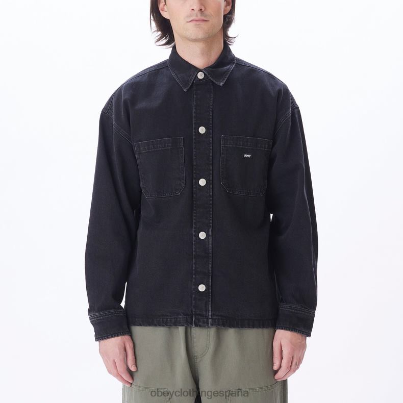 ropa OBEY chaqueta estilo camisa milton negro descolorido hombres 0RV2P753