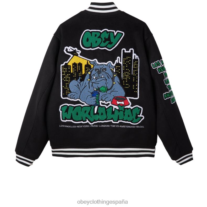 ropa OBEY chaqueta universitaria roll call negro hombres 0RV2P811