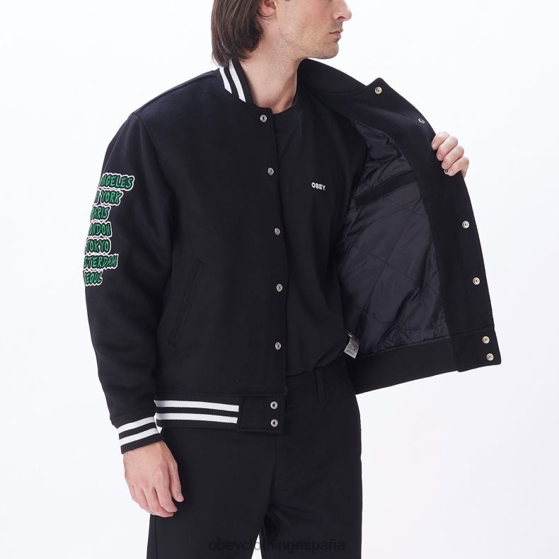 ropa OBEY chaqueta universitaria roll call negro hombres 0RV2P811