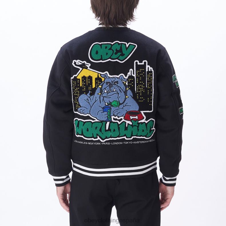 ropa OBEY chaqueta universitaria roll call negro hombres 0RV2P811