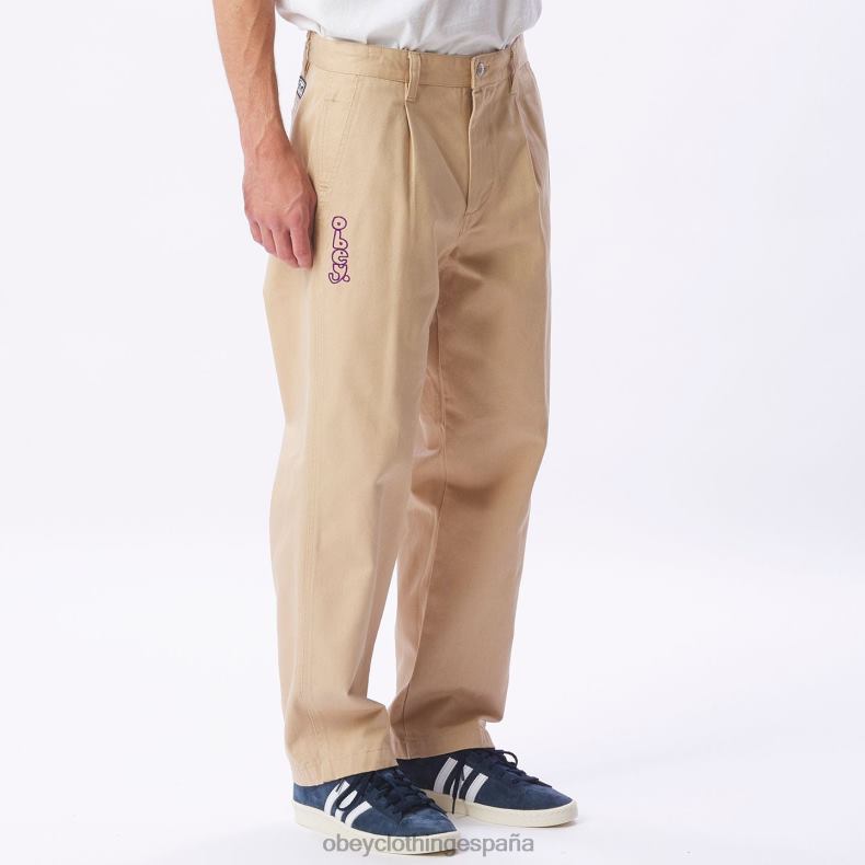 ropa OBEY pantalón con bordado estate crema irlandesa hombres 0RV2P951