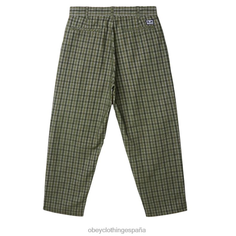ropa OBEY pantalón de pana a cuadros plisados ​​fubar kombu verde multi hombres 0RV2P933