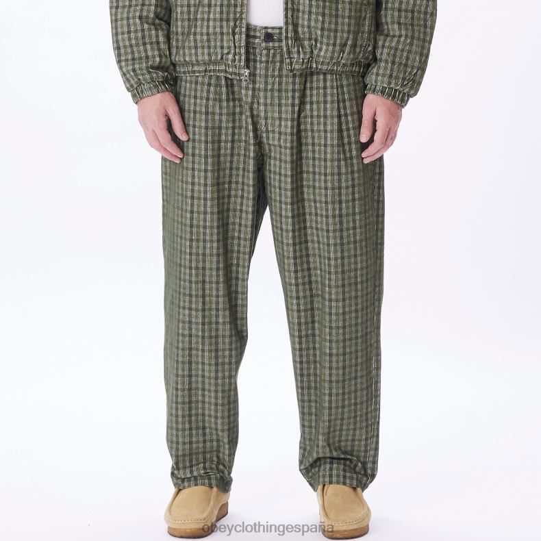ropa OBEY pantalón de pana a cuadros plisados ​​fubar kombu verde multi hombres 0RV2P933