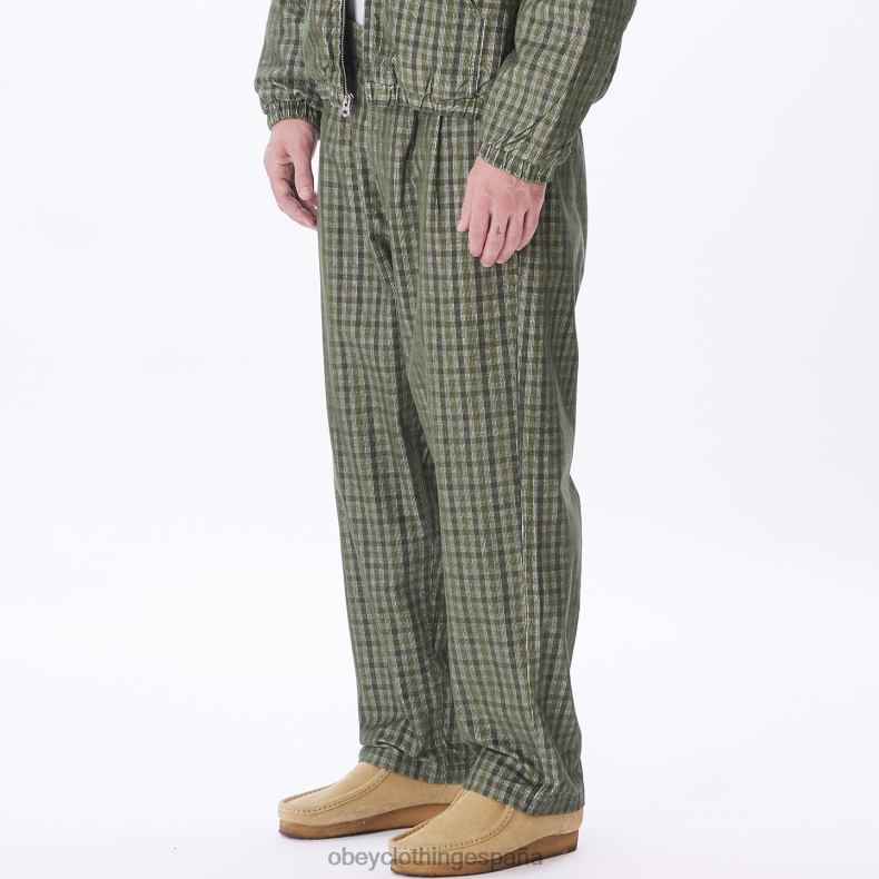ropa OBEY pantalón de pana a cuadros plisados ​​fubar kombu verde multi hombres 0RV2P933