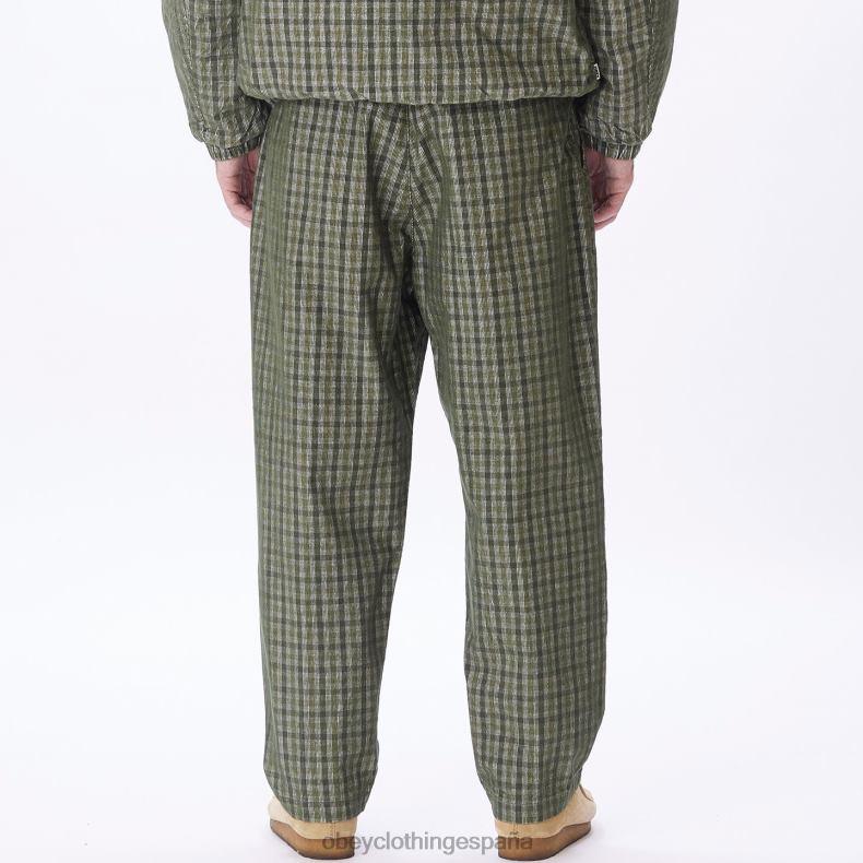 ropa OBEY pantalón de pana a cuadros plisados ​​fubar kombu verde multi hombres 0RV2P933