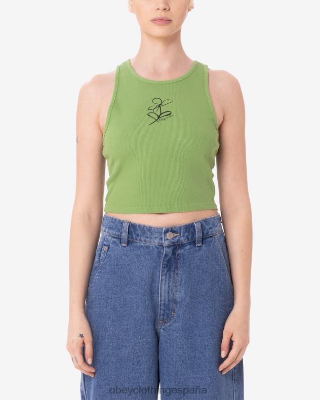 ropa OBEY tanque de costilla de doodle de flor de Sharpie verde picante mujer 0RV2P625