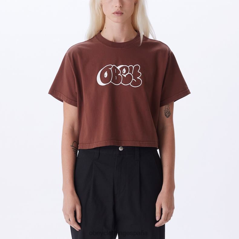 ropa OBEY camiseta corta de fin de semana con graffiti sepia mujer 0RV2P732